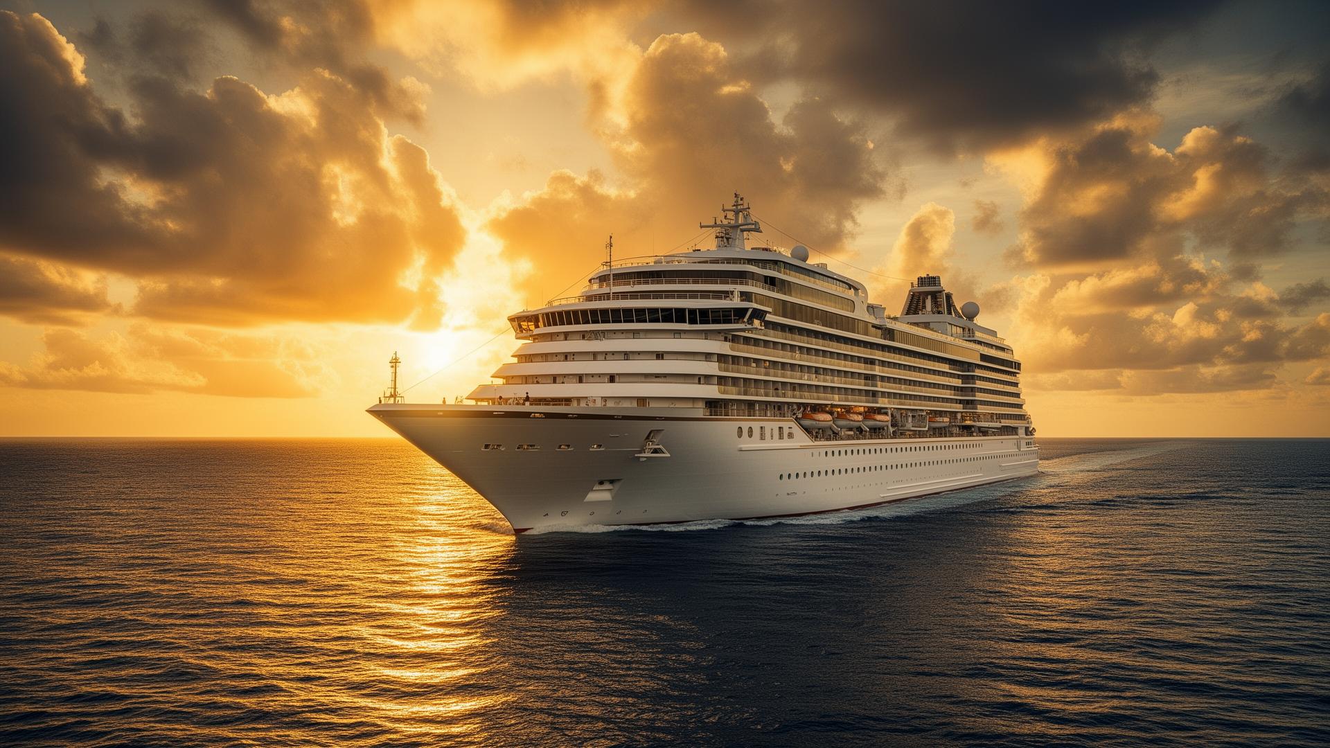 Luxury cruise ship at sunset